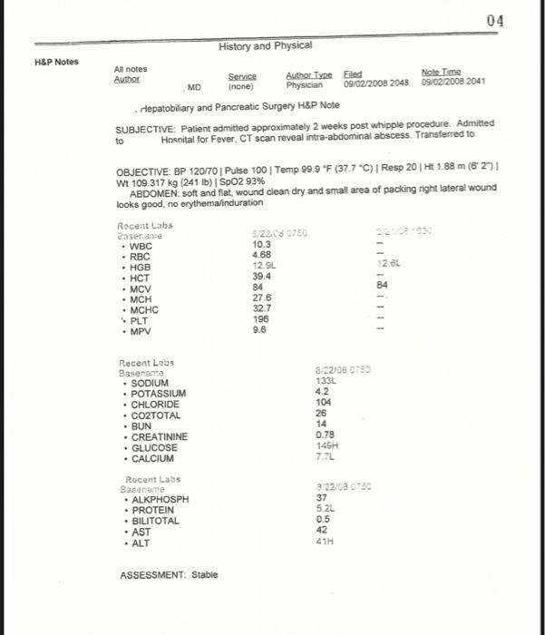 H P Notes 04 History And Physical All Notes Author Service Author Type Filed Note Time Md None Physician 09 02 2008 20 1
