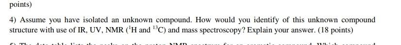 Points 4 Assume You Have Isolated An Unknown Compound How Would You Identify Of This Unknown Compound Structure With 1