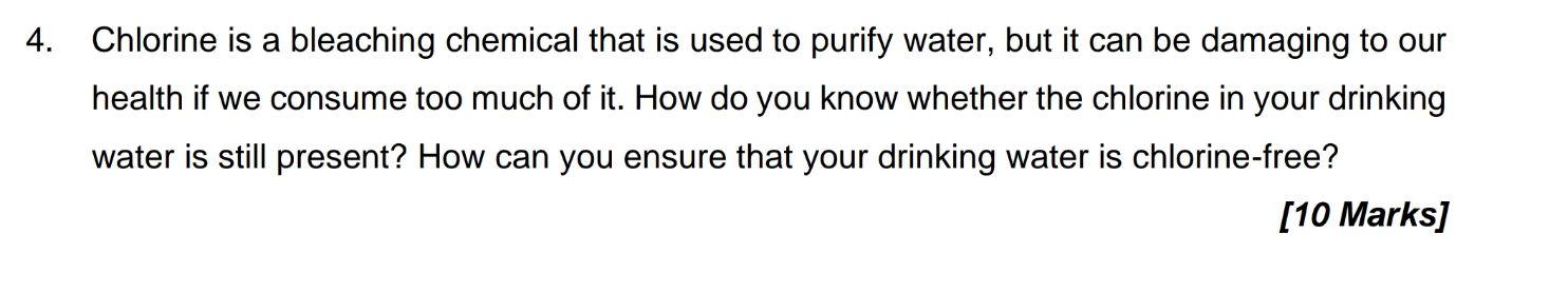 4 Chlorine Is A Bleaching Chemical That Is Used To Purify Water But It Can Be Damaging To Our Health If We Consume Too 1