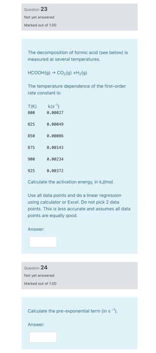 Question 19 Not Yet Answered Marked Out Of 1 00 Determine The Rate Constant From The Concentration Time Dependence The 3