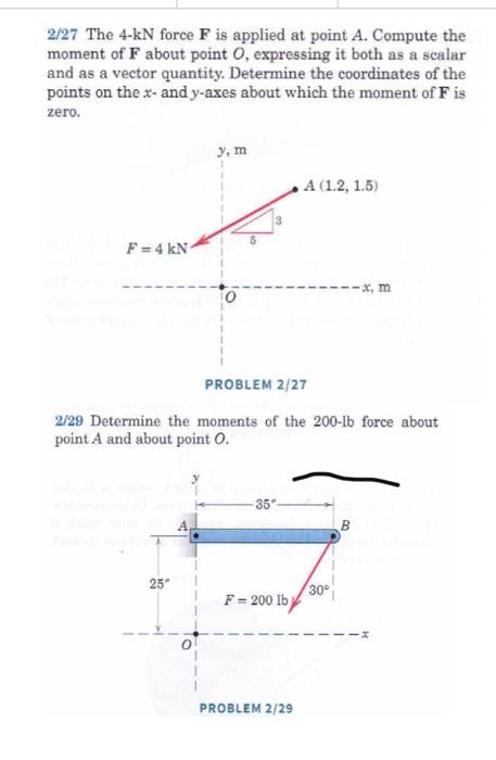 2 27 The 4 Kn Force F Is Applied At Point A Compute The Moment Of F About Point O Expressing It Both As A Scalar And A 1