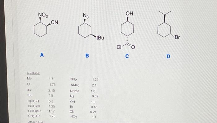 Question 1 Choose Two Of The Following Cyclohexanes To Analyze Draw Them Both In The More Stable Chair Conformation Use 2