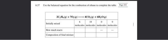 38 Use The Balanced Equation For The Combustion Of Ethane To Complete The Table 2c H G 702 G 4c02 G 6h2o G 10 2