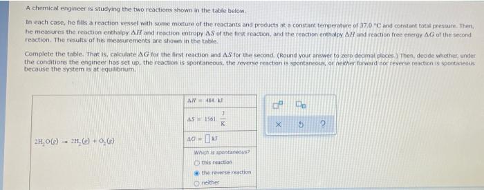 A Chemical Engineer Is Studying The Two Reactions Shown In The Table Below In Each Case He Is A Reaction Vessel With S 1