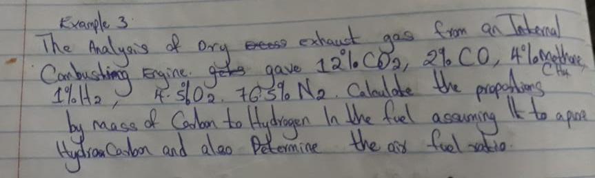 The Analysis Of Ory Excess Exhaust Example 3 Gas From An Takeral Combusting Engine Gets Gave 12locoa 24 Co 4 Ethere 1