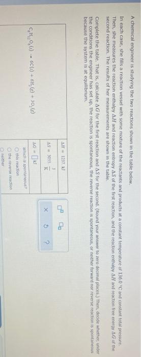A Chemical Engineer Is Studying The Two Reactions Shown In The Table Below In Each Case She Hills A Reaction Vessel Wi 1
