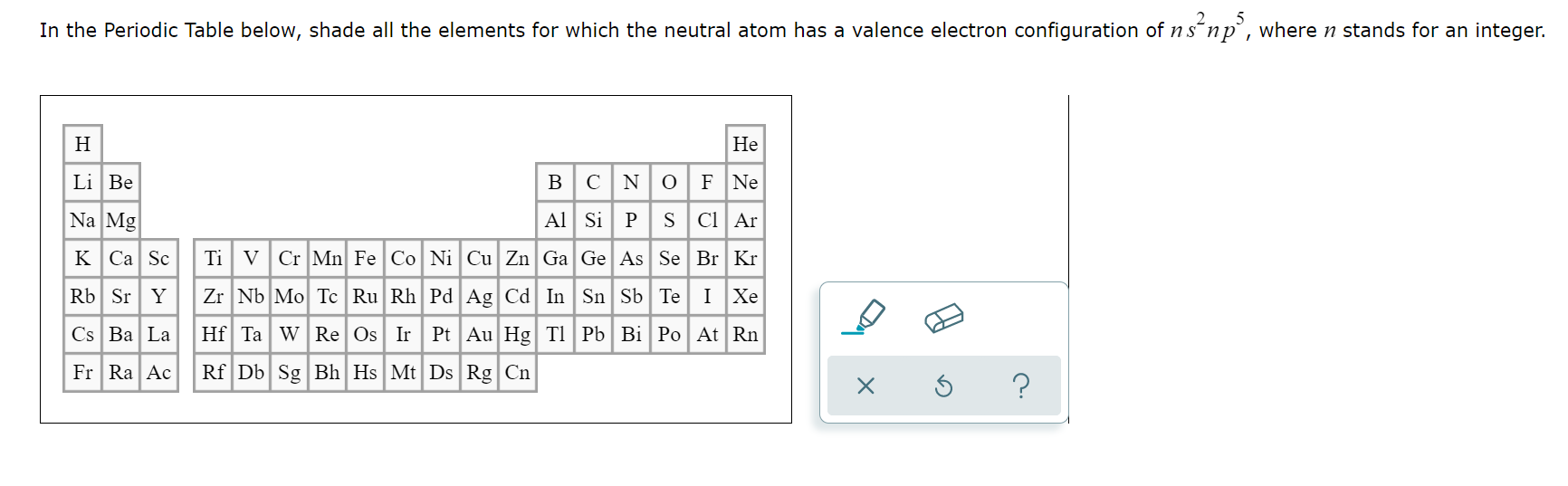 In The Periodic Table Below Shade All The Elements For Which The Neutral Atom Has A Valence Electron Configuration Of N 1