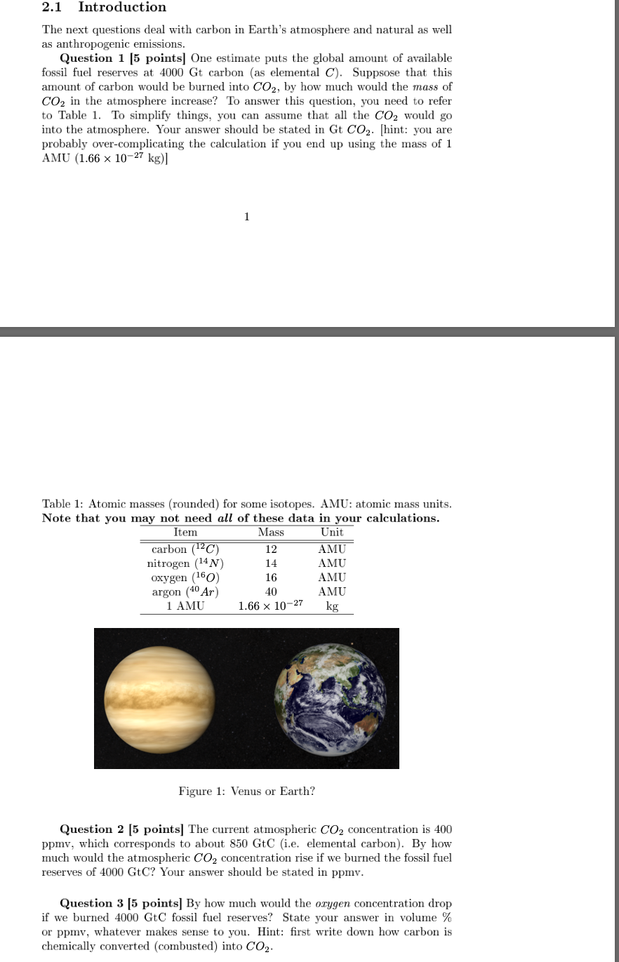 2 1 Introduction The Next Questions Deal With Carbon In Earth S Atmosphere And Natural As Well As Anthropogenic Emission 1