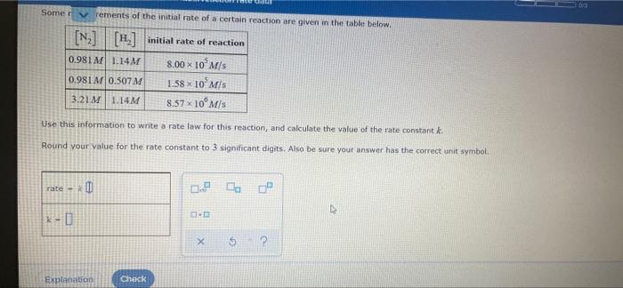 Somer Rements Of The Initial Rate Of A Certain Reaction Are Given In The Table Below N H Initial Rate Of Reaction 1