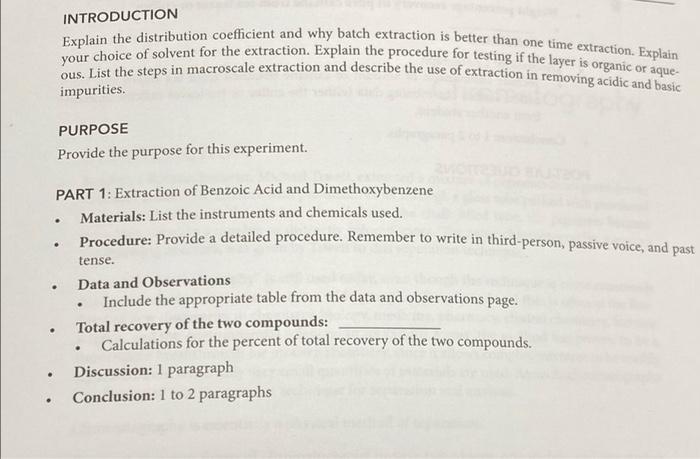 Introduction Explain The Distribution Coefficient And Why Batch Extraction Is Better Than One Time Extraction Explain Y 1