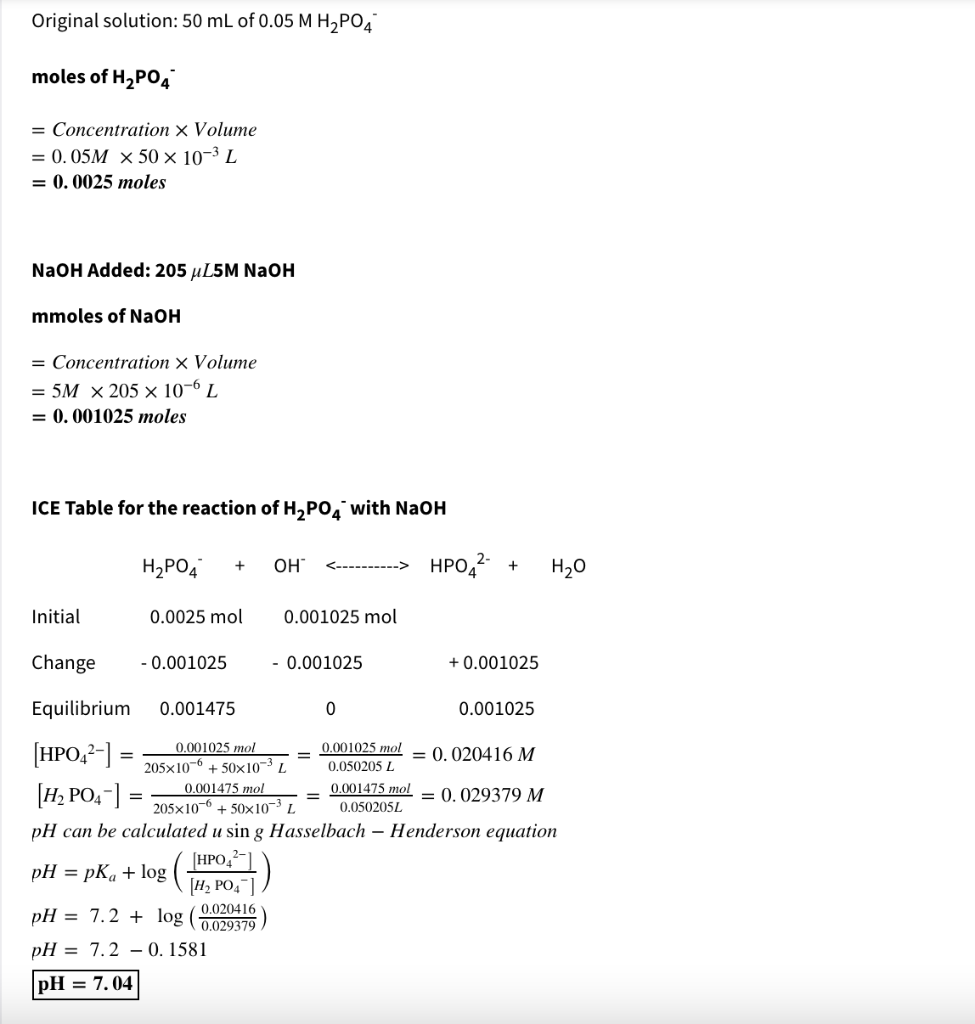 Original Solution 50 Ml Of 0 05 M H2po4 Moles Of H2po4 Concentration X Volume 0 05m X 50 X 10 3 L 0 0025 Moles Na 1