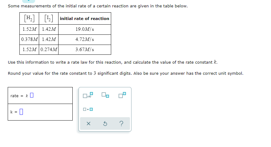 Some Measurements Of The Initial Rate Of A Certain Reaction Are Given In The Table Below H 12 Initial Rate Of React 1