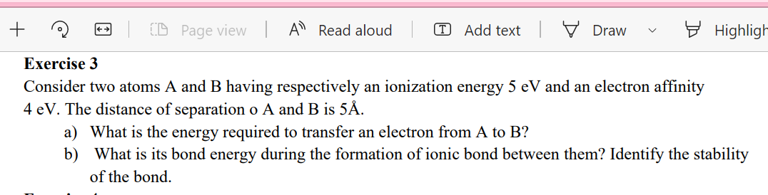 Id Page View All Read Aloud T Add Text Draw Highligh Exercise 3 Consider Two Atoms A And B Having Respectively An 1