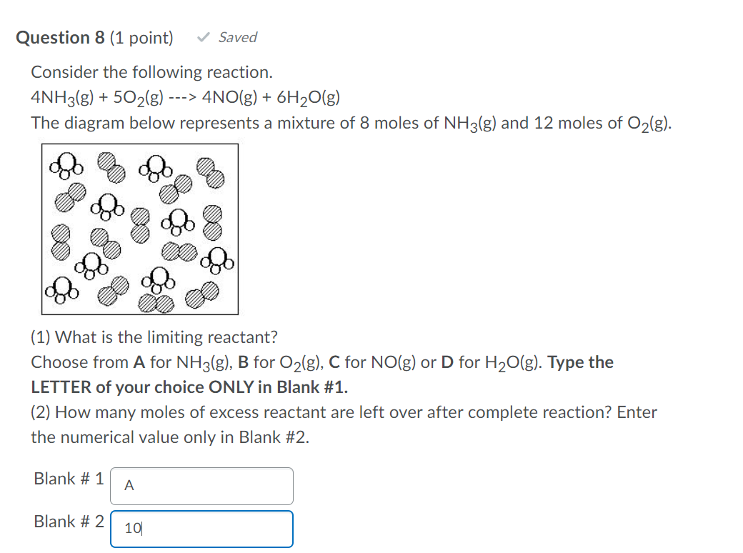 Question 8 1 Point Saved Consider The Following Reaction 4nh3 G 502 G 4no G 6h2o G The Diagram Below R 1
