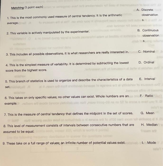 Matching 1 Point Each A Discrete Observation 1 This Is The Most Commonly Used Measure Of Central Tendency It Is The 1