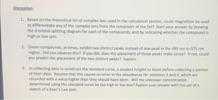 Discussion 1 Based On The Theoretical List Of Complex Ions Used In The Calculation Section Could Magnetism Be Used To 2
