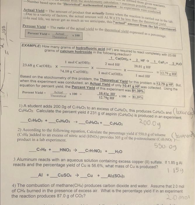 Med From Given Reactants From The Stoichiometry Calculation Maximum Possible Amount Number Based Upon The Theoretical 1