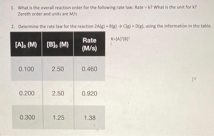 1 What Is The Overall Reaction Order For The Following Rate Law Rate K What Is The Unit For K Zeroth Order And Uni 1