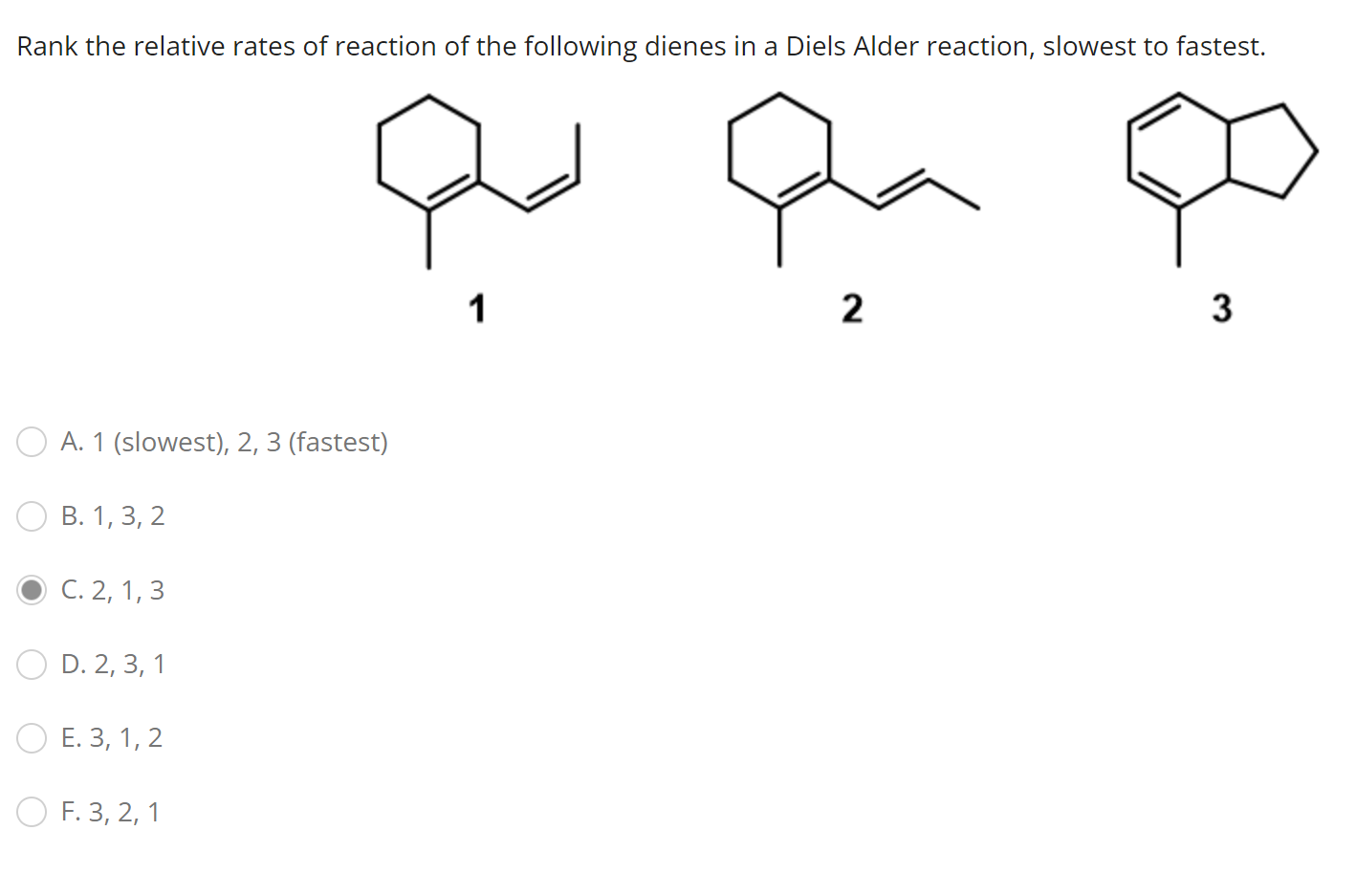 Rank The Relative Rates Of Reaction Of The Following Dienes In A Diels Alder Reaction Slowest To Fastest Q Ha 1 2 3 O 1