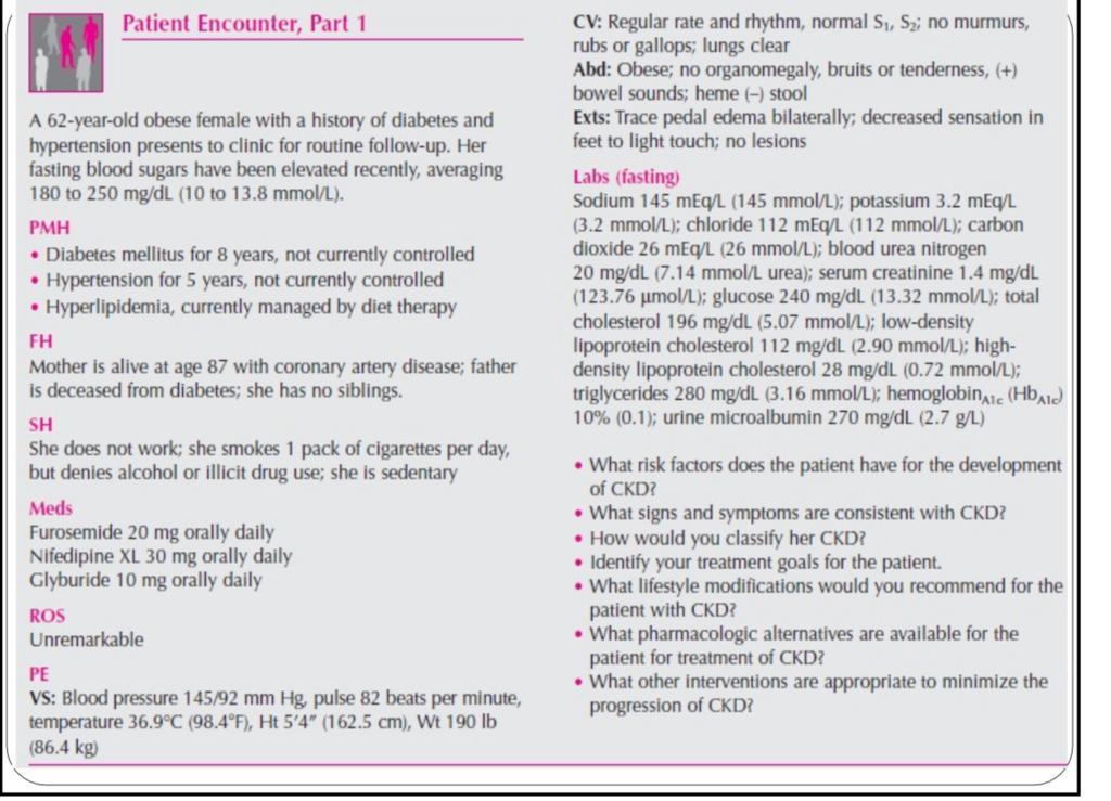 Patient Encounter Part 1 A 62 Year Old Obese Female With A History Of Diabetes And Hypertension Presents To Clinic For 1