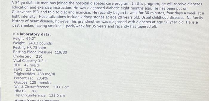 A 54 Yo Diabetic Man Has Joined The Hospital Diabetes Care Program In This Program He Will Receive Diabetes Education 1