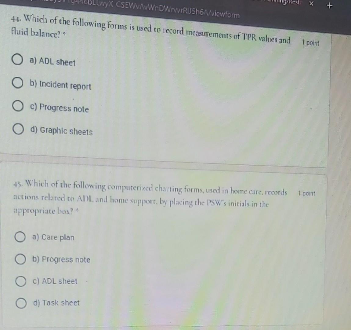 Llwyx Csewawwrdwrwrru5h6 Viewform X 44 Which Of The Following Forms Is Used To Record Measurements Of Tpr Values An 1