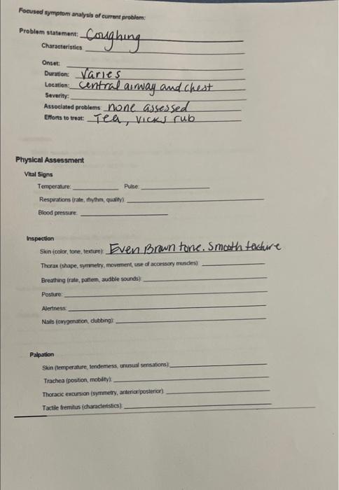 Pocused Symptom Analysis Of Current Problem Problem Statement Characteristics Coughing Onset Duration Varles Location 1