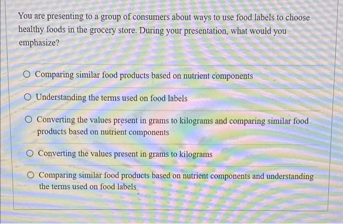 You Are Presenting To A Group Of Consumers About Ways To Use Food Labels To Choose Healthy Foods In The Grocery Store D 1
