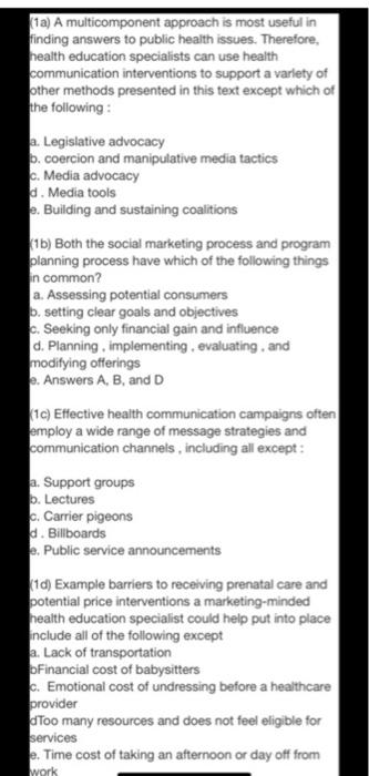 1a A Multicomponent Approach Is Most Useful In Finding Answers To Public Health Issues Therefore Health Education Sp 1