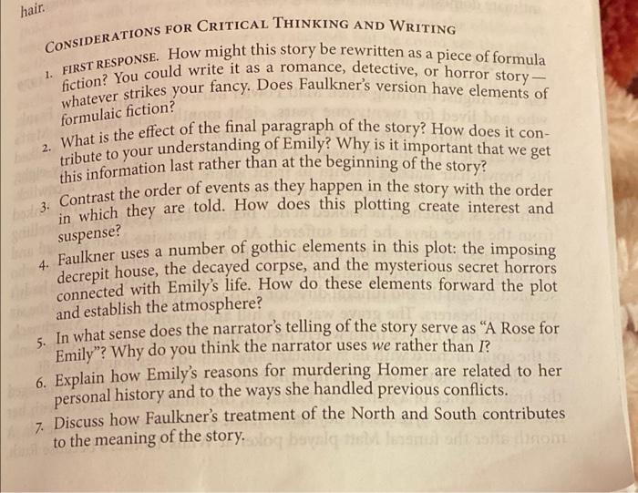 Hair Formulaic Fiction Considerations For Critical Thinking And Writing 1 First Response How Might This Story Be Rewr 1