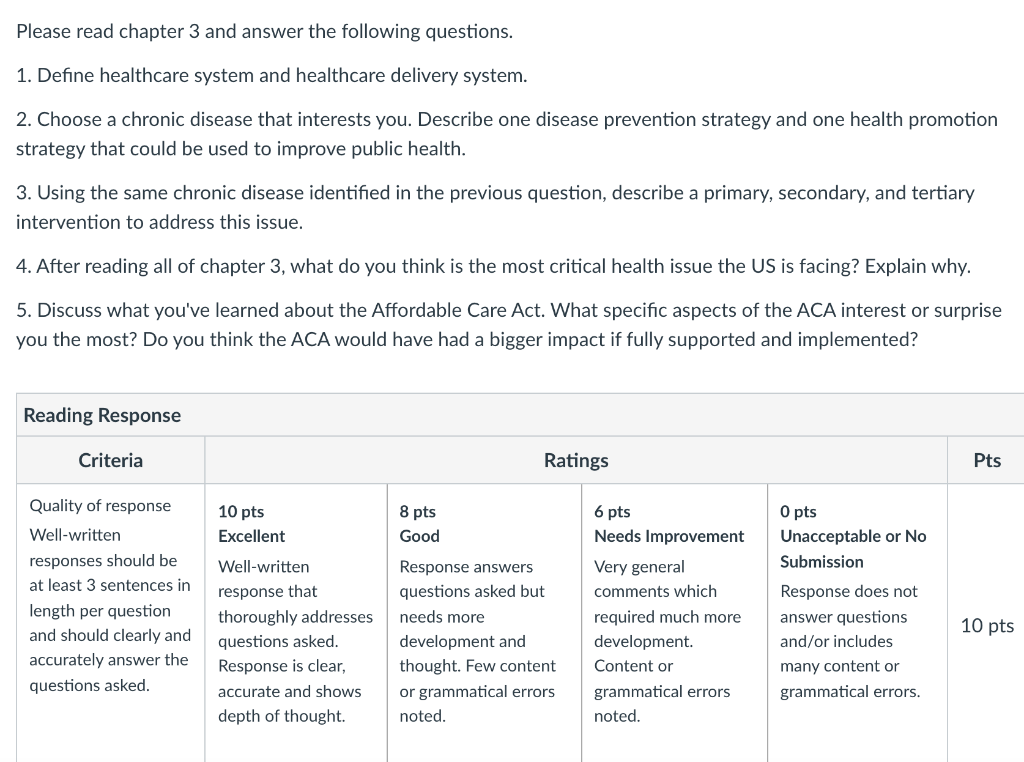 Please Read Chapter 3 And Answer The Following Questions 1 Define Healthcare System And Healthcare Delivery System 2 1
