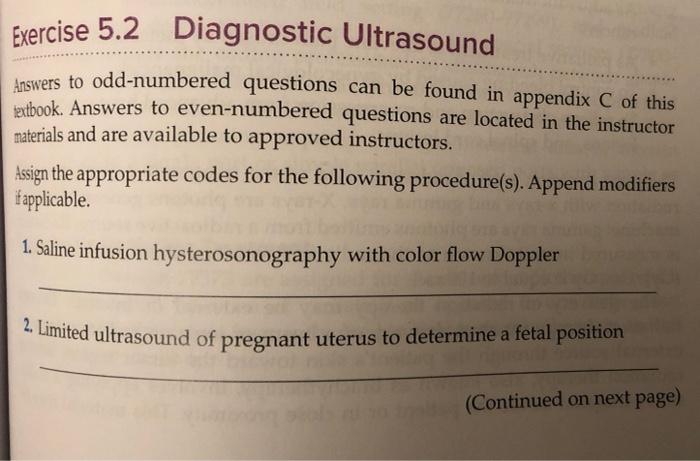 Exercise 5 2 Diagnostic Ultrasound Answers To Odd Numbered Questions Can Be Found In Appendix C Of This Textbook Answer 1