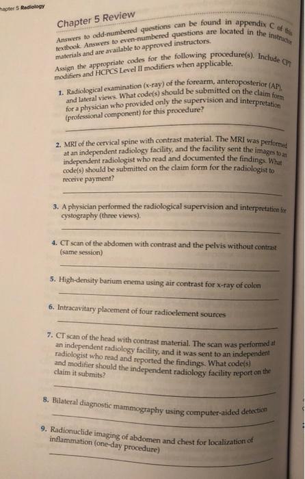 Hapter 5 Radiology Chapter 5 Review Materials And Are Available To Approved Instructors Textbook Answers To Even Number 1