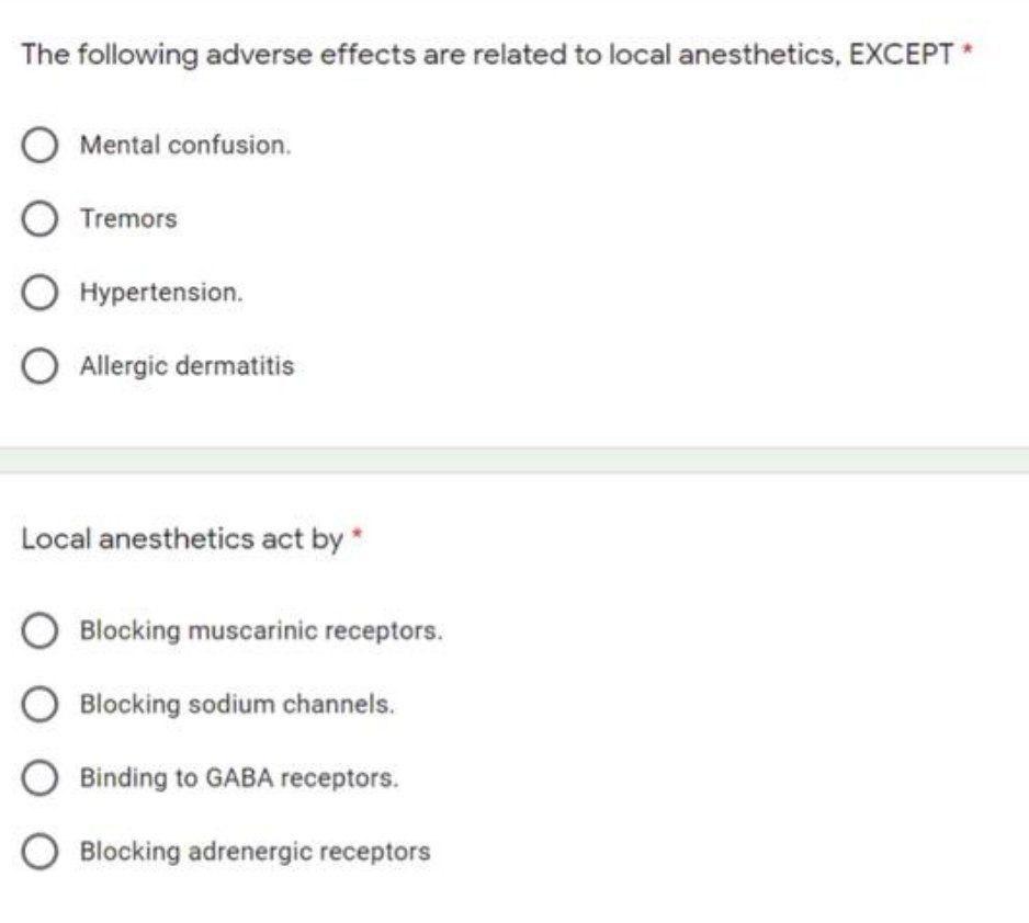 The Following Adverse Effects Are Related To Local Anesthetics Except Mental Confusion Tremors Hypertension Allergic 1