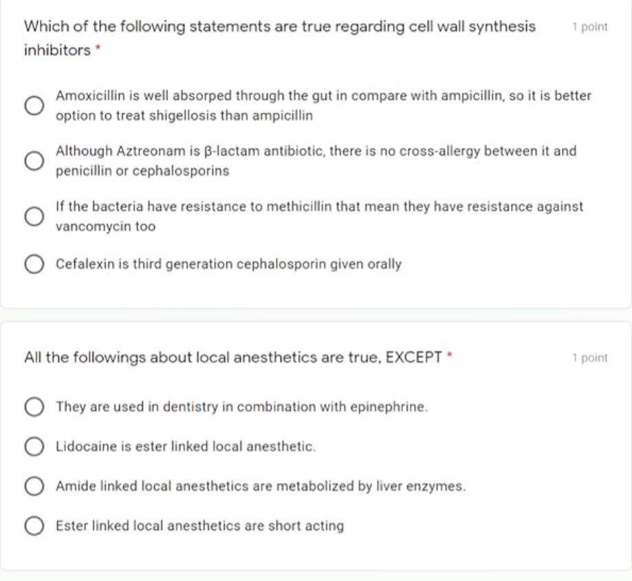 1 Point Which Of The Following Statements Are True Regarding Cell Wall Synthesis Inhibitors Amoxicillin Is Well Absorped 1