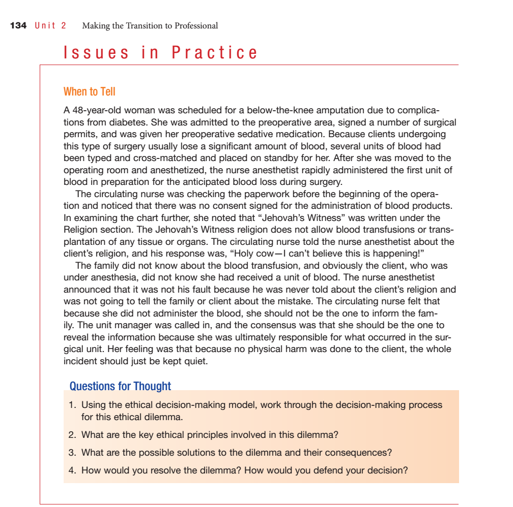 134 Unit 2 Making The Transition To Professional Issues In Practice When To Tell A 48 Year Old Woman Was Scheduled For A 1
