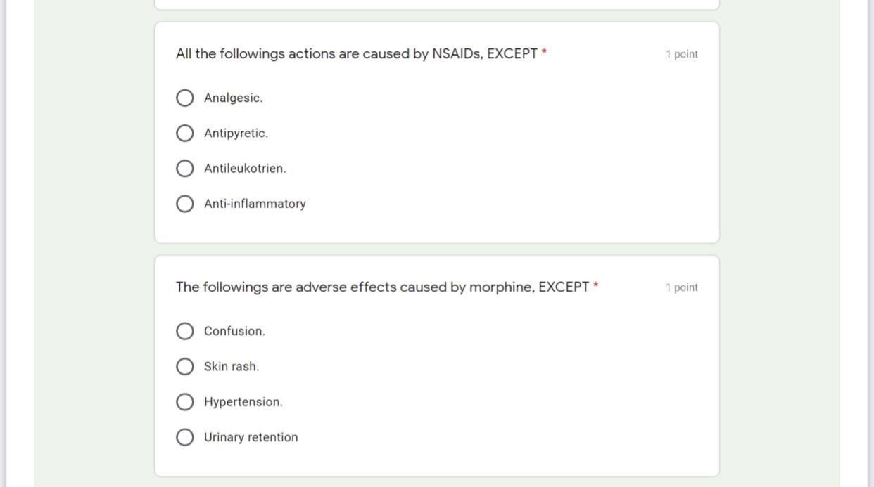 All The Followings Actions Are Caused By Nsaids Except 1 Point Analgesic Antipyretic Antileukotrien Anti Inflammator 1