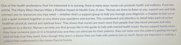 One Of The Health Professions That I M Interested In Is Nursing There Is Many Ways Nurses Can Promote Health And Wellne 1