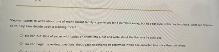 Stephen Wants To Write About One Of Many Recent Family Experiences For A Narrative Essay But He S Not Sure Which One To 1