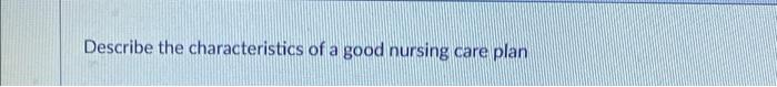 Describe The Characteristics Of A Good Nursing Care Plan 1