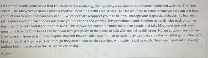 One Of The Health Professions That I M Interested In Is Nursing There Is Many Ways Nurses Can Promote Health And Wellne 1