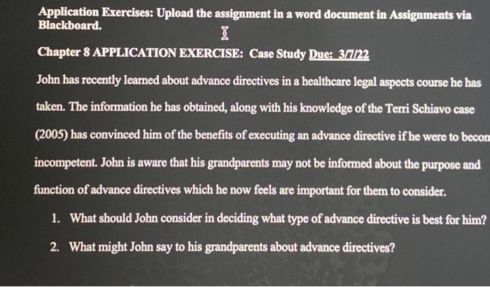 Application Exercises Upload The Assignment In A Word Document In Assignments Via Blackboard I Chapter 8 Application E 1