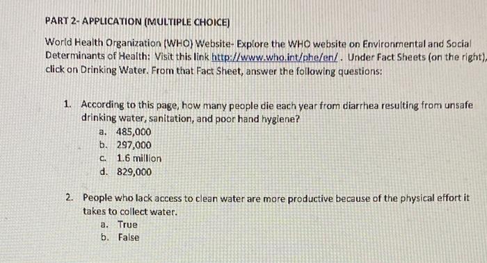 Part 2 Application Multiple Choice World Health Organization Who Website Explore The Who Website On Environmental 1