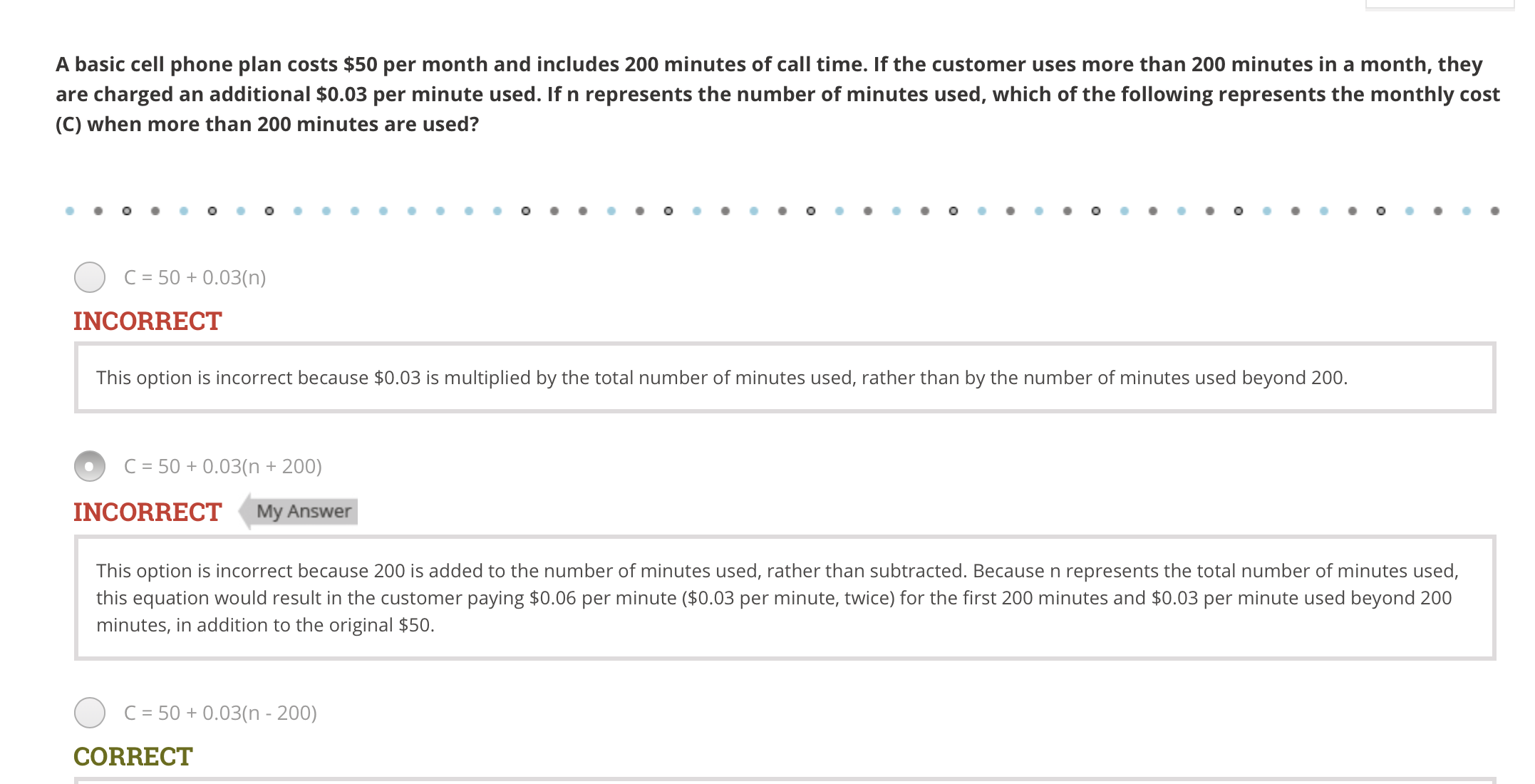 A Basic Cell Phone Plan Costs 50 Per Month And Includes 200 Minutes Of Call Time If The Customer Uses More Than 200 Mi 1