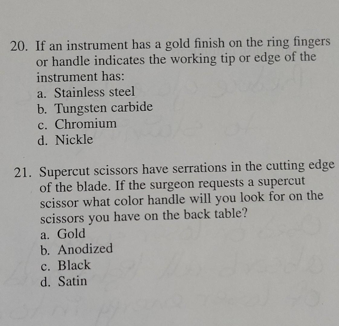 1 An Example Of An Angled Instrument Is A N A Schnidt B Mixter C Osteotome D Deaver 13 Which Needle Holder Has 3