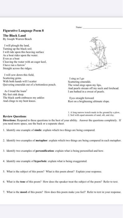 Nam Figurative Language Poem 8 The Black Land By Joseph Warren Beach I Will Plough The Land Turning Up The Black Soil 1