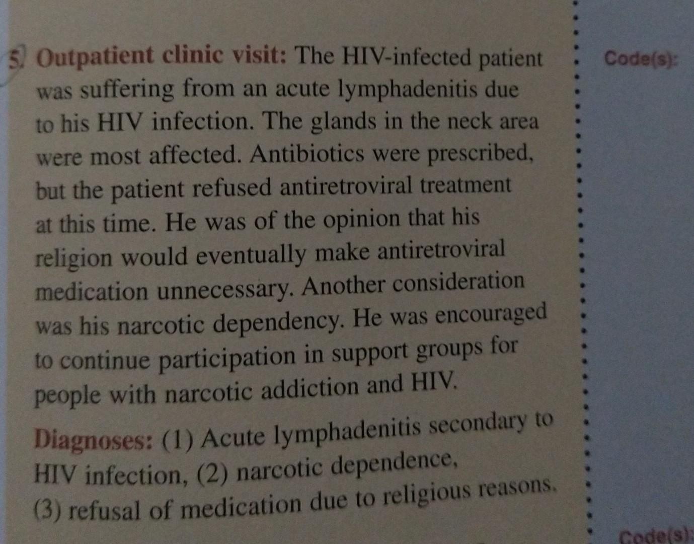 Code S 5 Outpatient Clinic Visit The Hiv Infected Patient Was Suffering From An Acute Lymphadenitis Due To His Hiv I 1