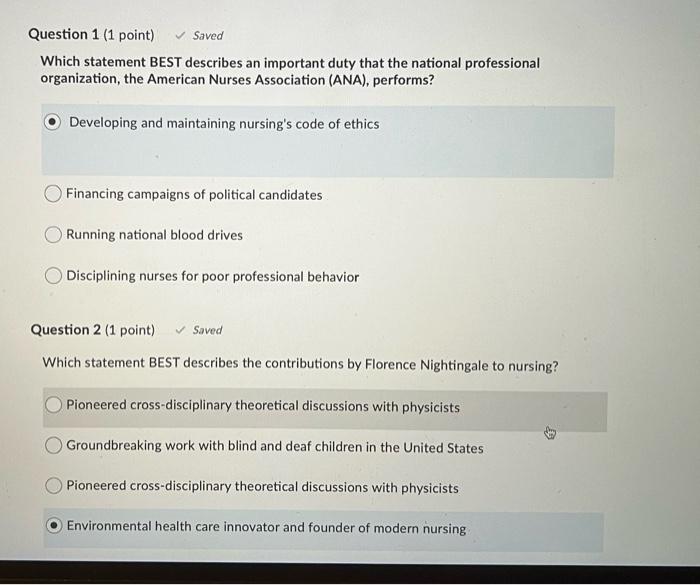 Question 1 1 Point Saved Which Statement Best Describes An Important Duty That The National Professional Organization 1