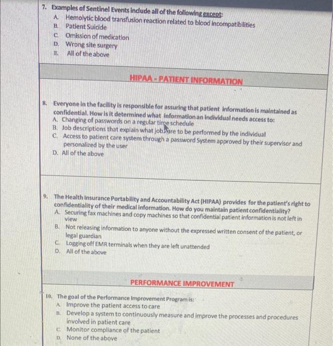 7 Examples Of Sentinel Events Include All Of The Following Except A Hemolytic Blood Transfusion Reaction Related To Bl 1