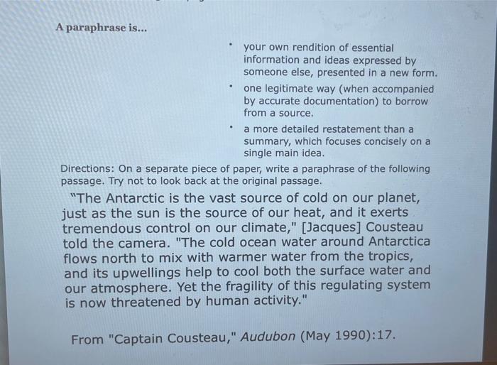 A Paraphrase Is Your Own Rendition Of Essential Information And Ideas Expressed By Someone Else Presented In A New 1